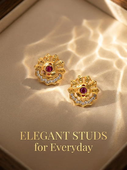 Gold-Toned Stone Stud Earrings with Elegant Finish for Women and Girls