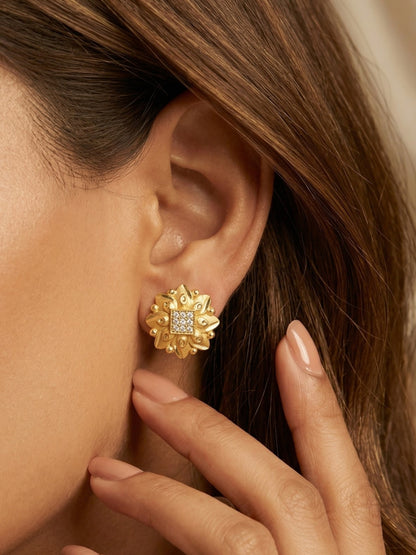 Gold-Toned Stone Stud Earrings with Elegant Finish for Women and Girls