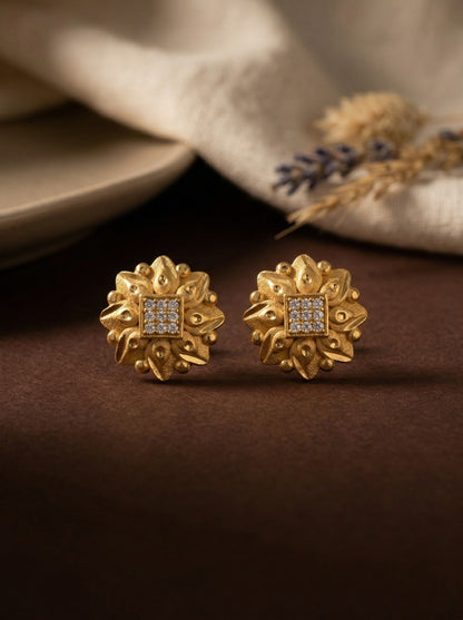 Gold-Toned Stone Stud Earrings with Elegant Finish for Women and Girls