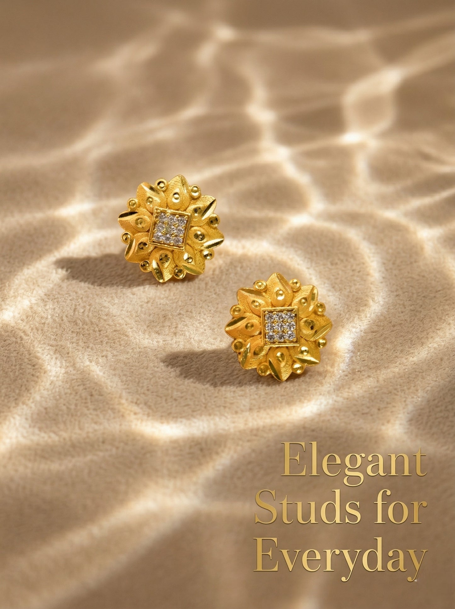 Gold-Toned Stone Stud Earrings with Elegant Finish for Women and Girls