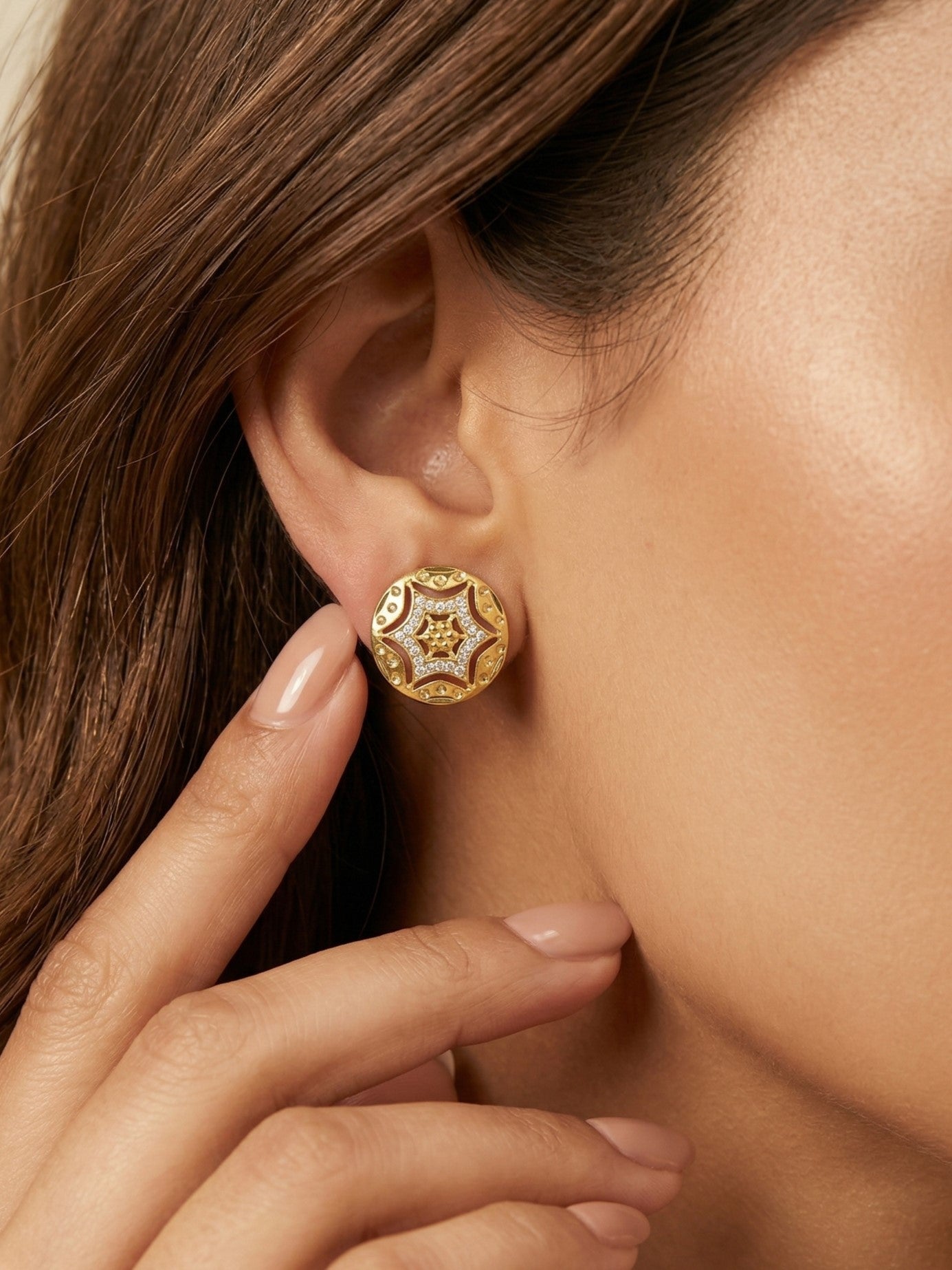 Gold-Toned Stone Stud Earrings with Elegant Finish for Women and Girls