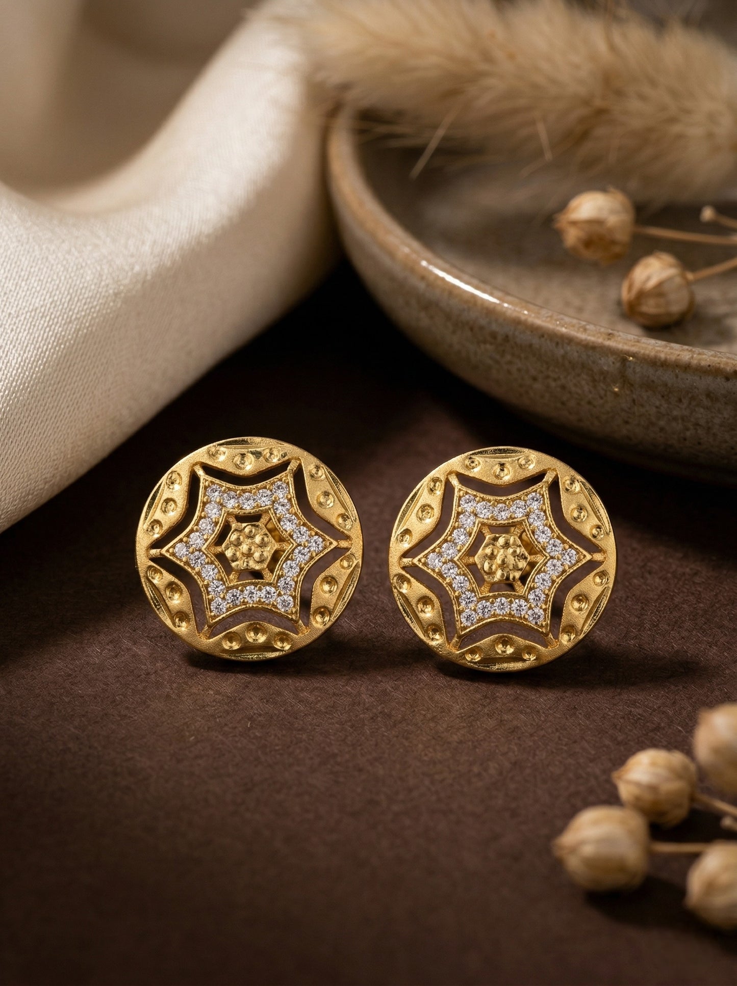 Gold-Toned Stone Stud Earrings with Elegant Finish for Women and Girls