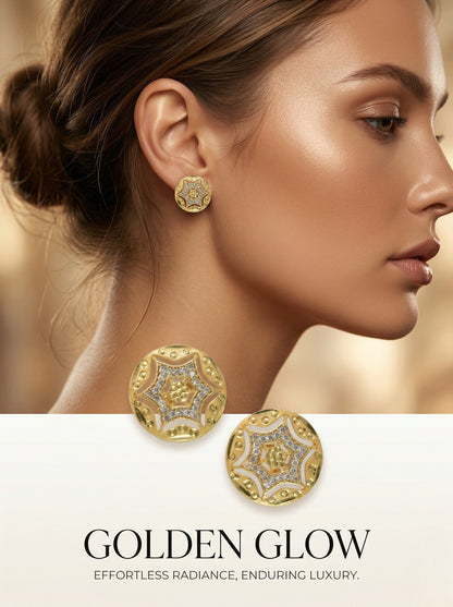 Gold-Toned Stone Stud Earrings with Elegant Finish for Women and Girls
