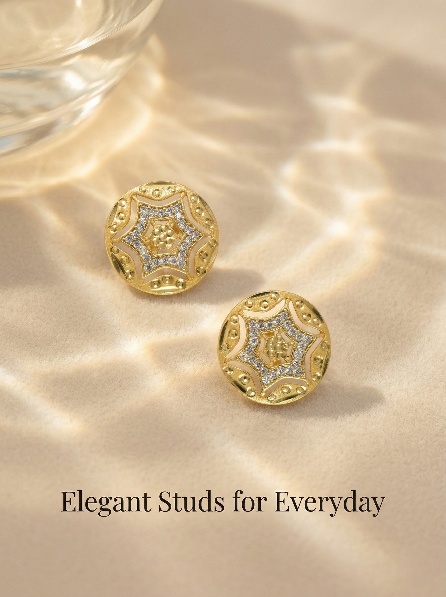 Gold-Toned Stone Stud Earrings with Elegant Finish for Women and Girls