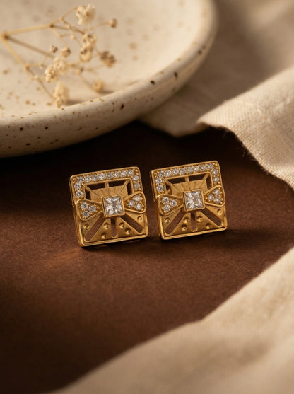 Gold-Toned Stone Stud Earrings with Elegant Finish for Women and Girls