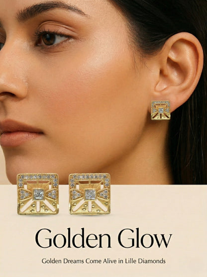 Gold-Toned Stone Stud Earrings with Elegant Finish for Women and Girls