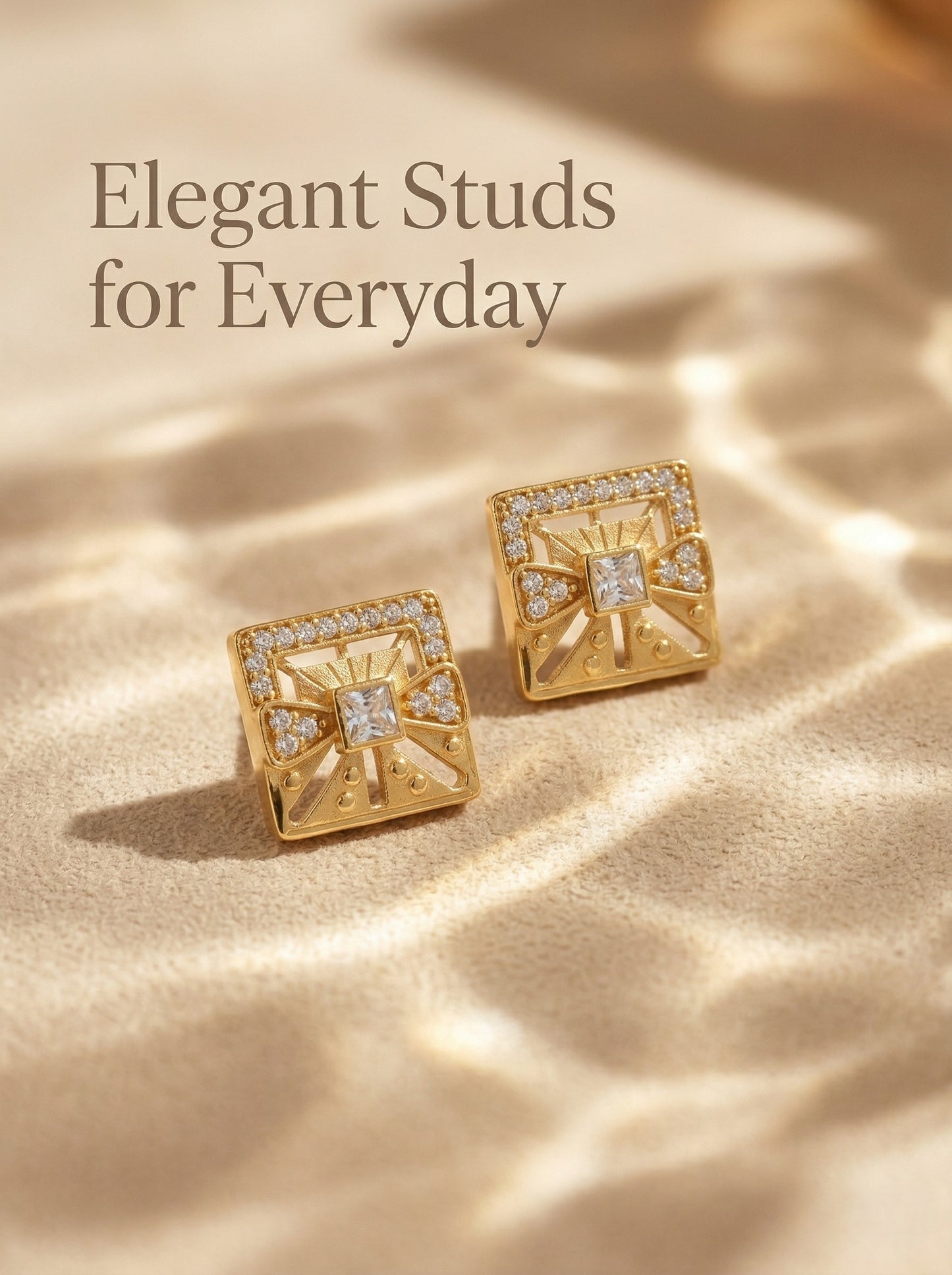 Gold-Toned Stone Stud Earrings with Elegant Finish for Women and Girls