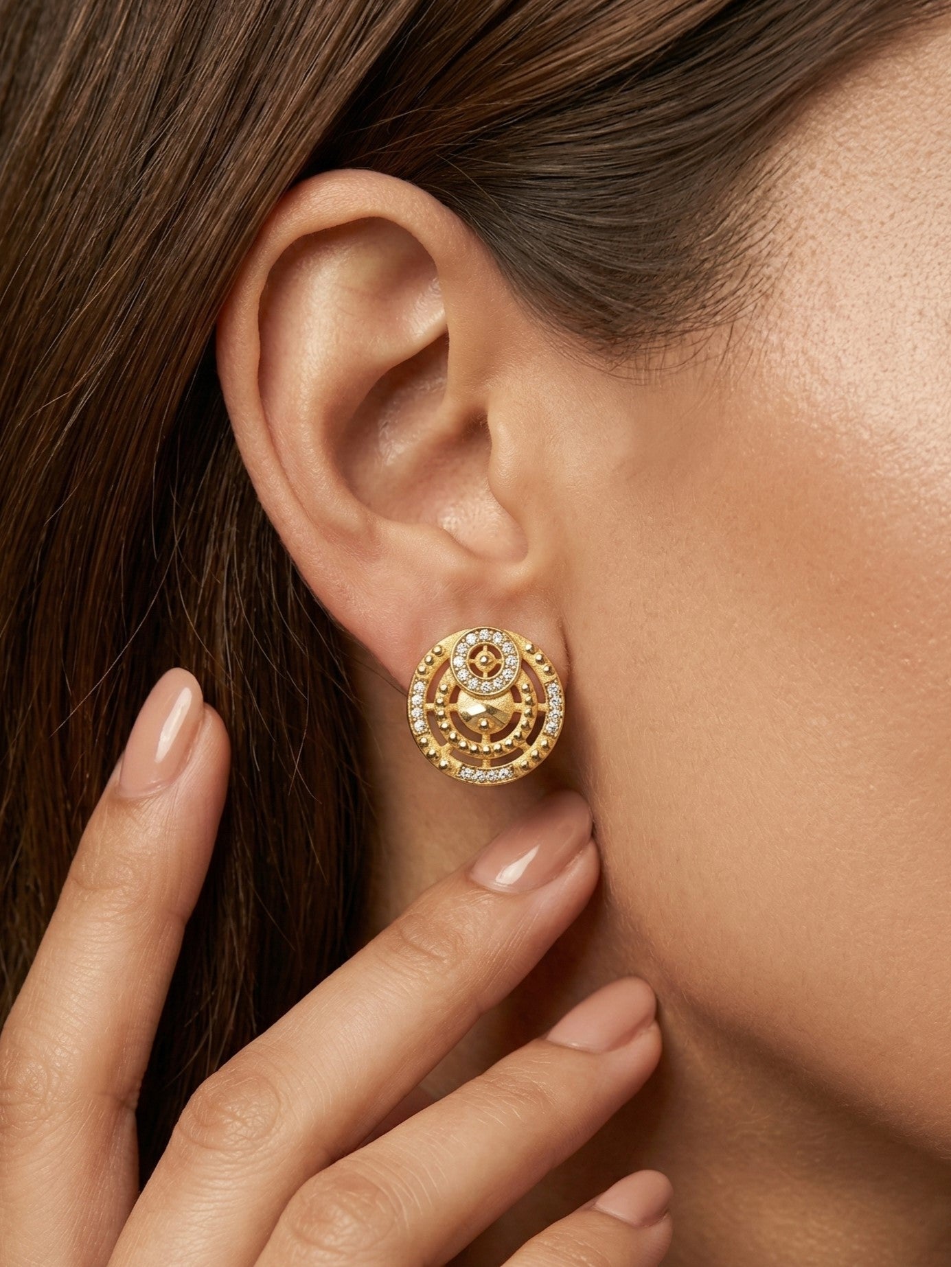 Gold-Toned Stone Stud Earrings with Elegant Finish for Women and Girls