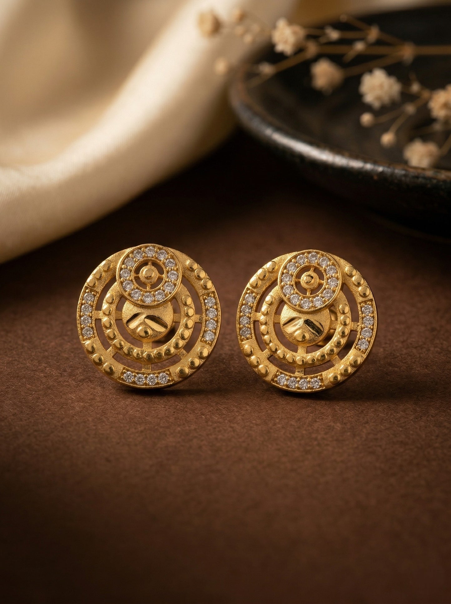 Gold-Toned Stone Stud Earrings with Elegant Finish for Women and Girls