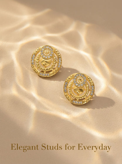 Gold-Toned Stone Stud Earrings with Elegant Finish for Women and Girls