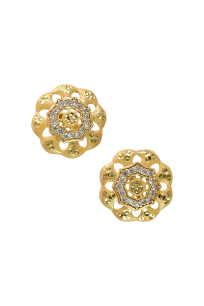 Gold-Toned Stone Stud Earrings with Elegant Finish for Women and Girls