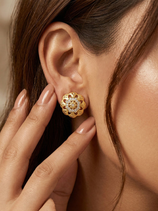 Gold-Toned Stone Stud Earrings with Elegant Finish for Women and Girls
