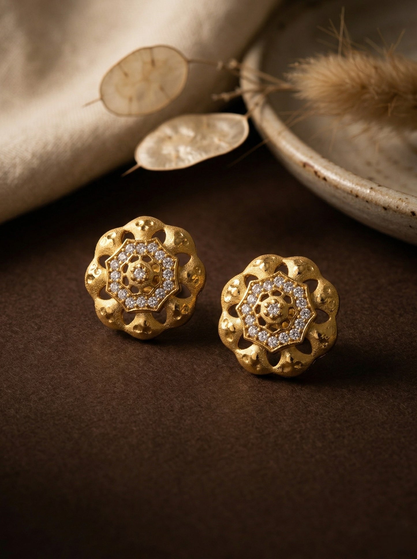 Gold-Toned Stone Stud Earrings with Elegant Finish for Women and Girls