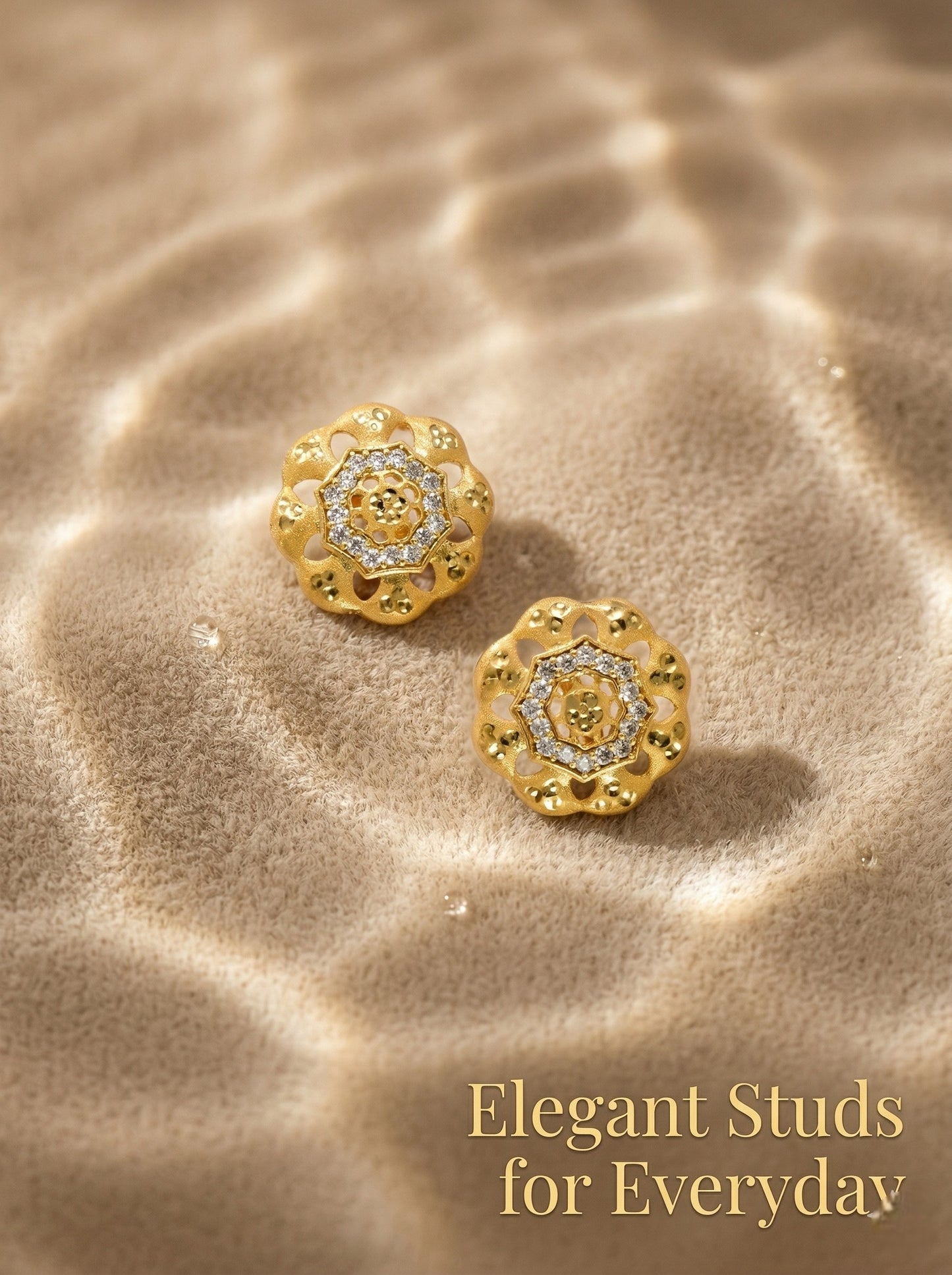 Gold-Toned Stone Stud Earrings with Elegant Finish for Women and Girls