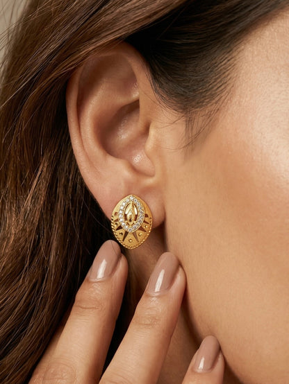 Gold-Toned Stone Stud Earrings with Elegant Finish for Women and Girls