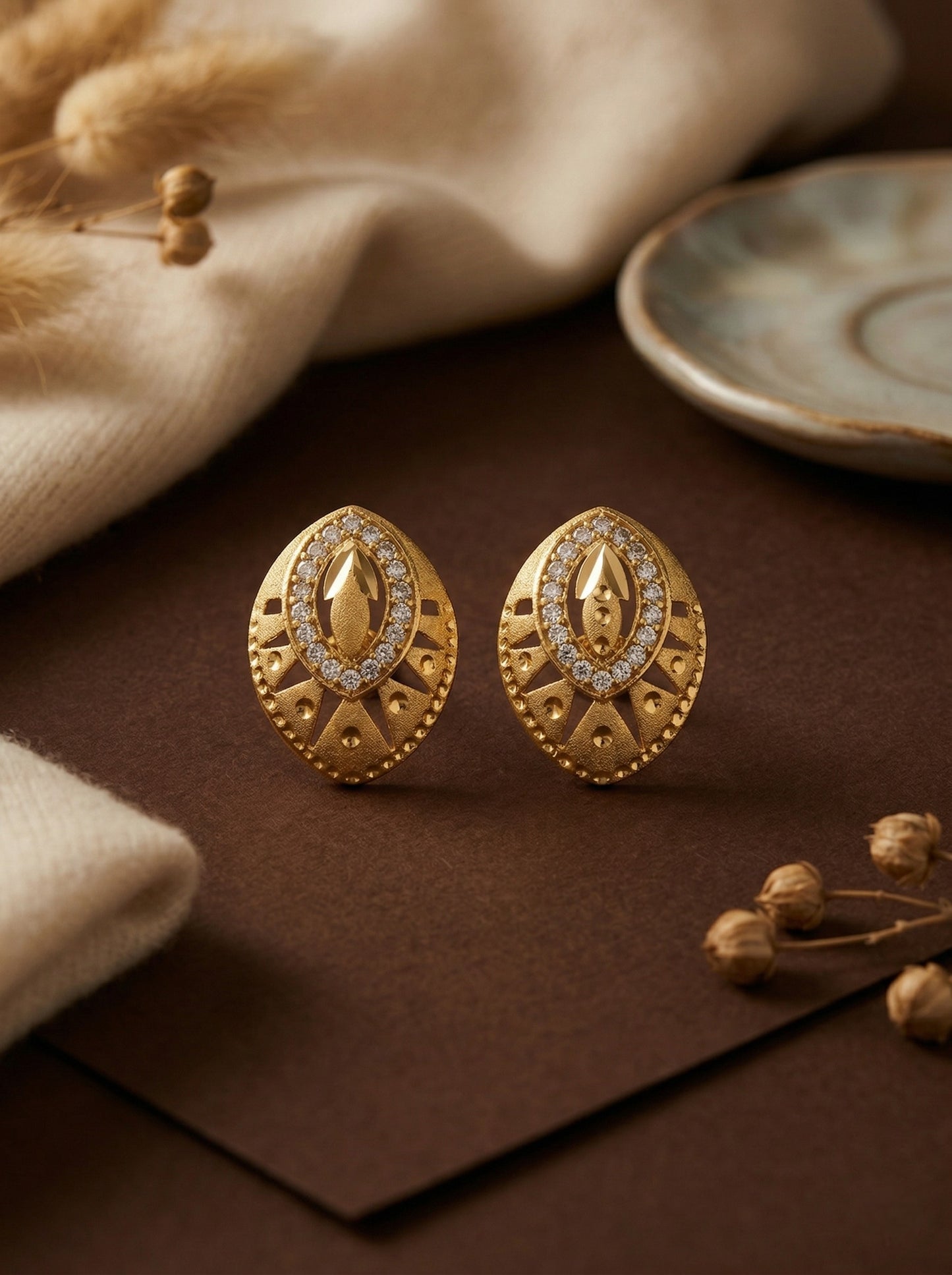 Gold-Toned Stone Stud Earrings with Elegant Finish for Women and Girls