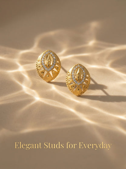 Gold-Toned Stone Stud Earrings with Elegant Finish for Women and Girls