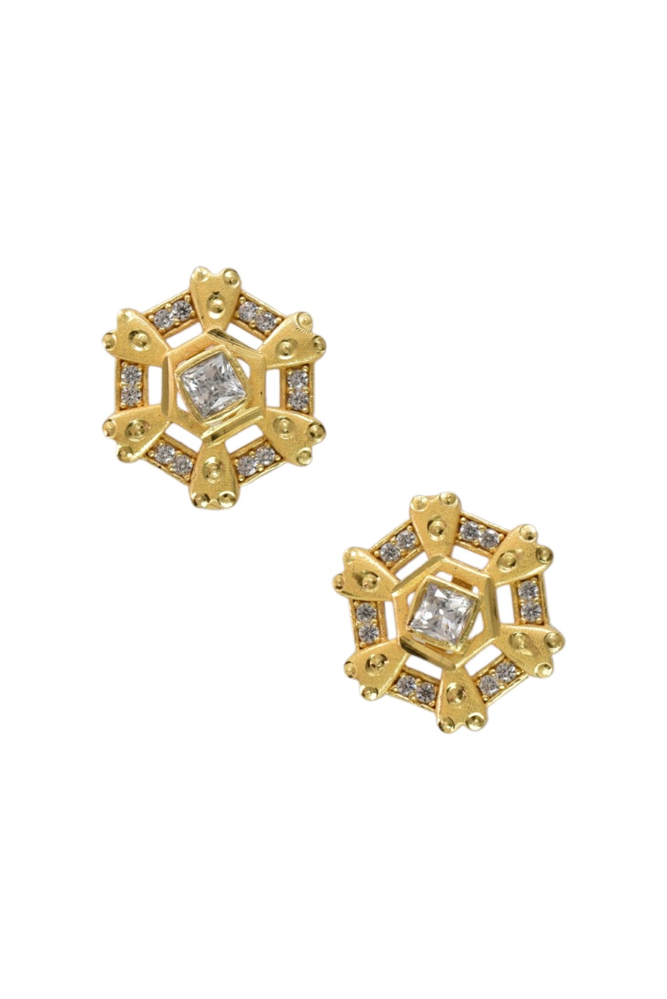 Gold-Toned Stone Stud Earrings with Elegant Finish for Women and Girls