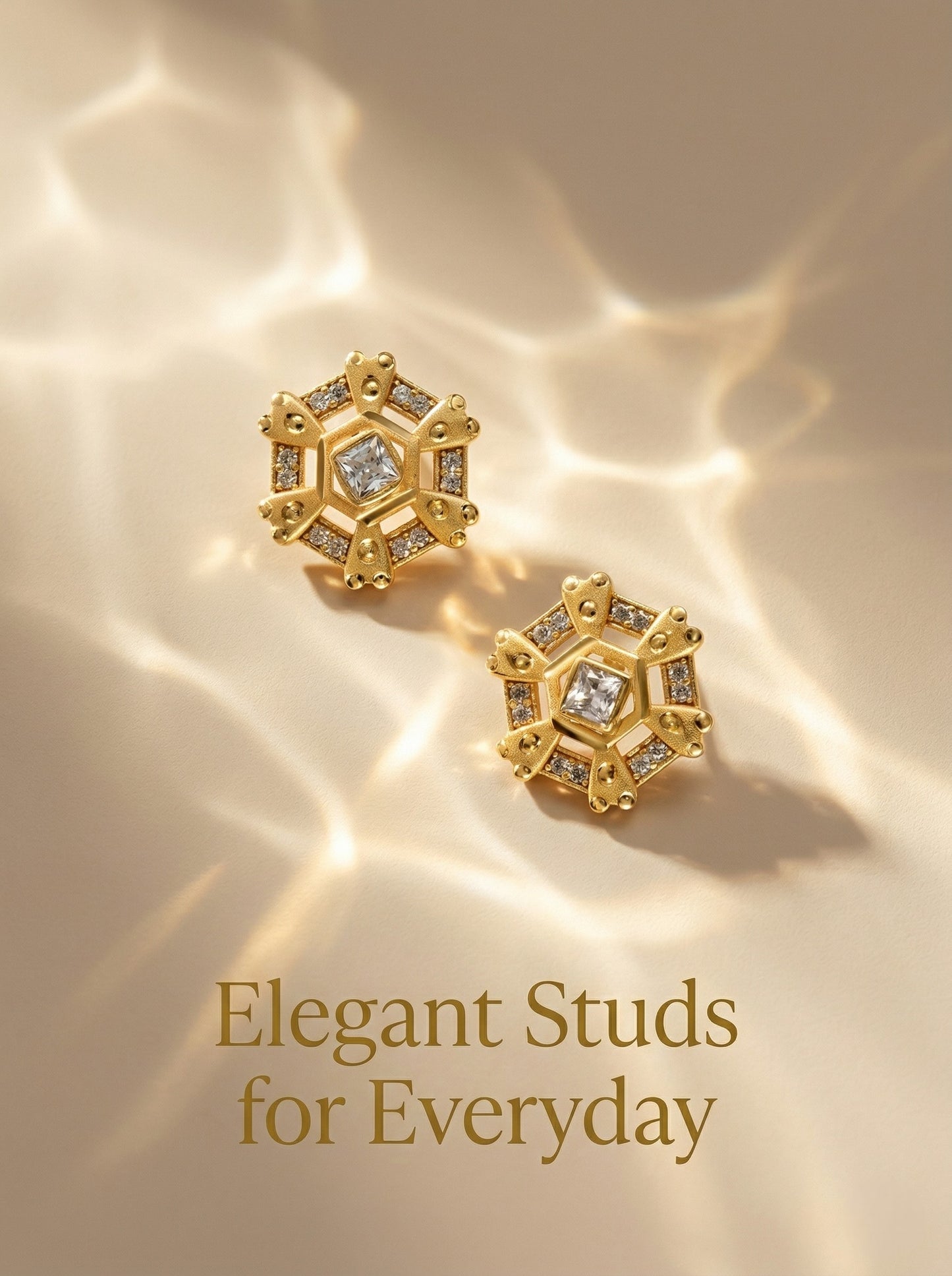 Gold-Toned Stone Stud Earrings with Elegant Finish for Women and Girls