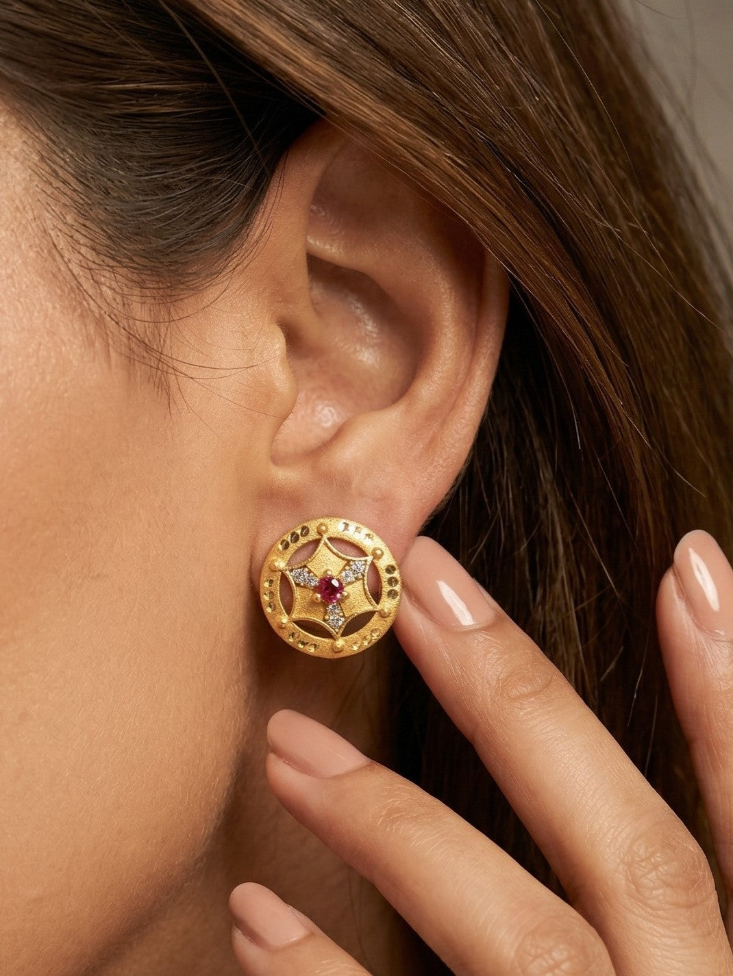 Gold-Toned Stone Stud Earrings with Elegant Finish for Women and Girls