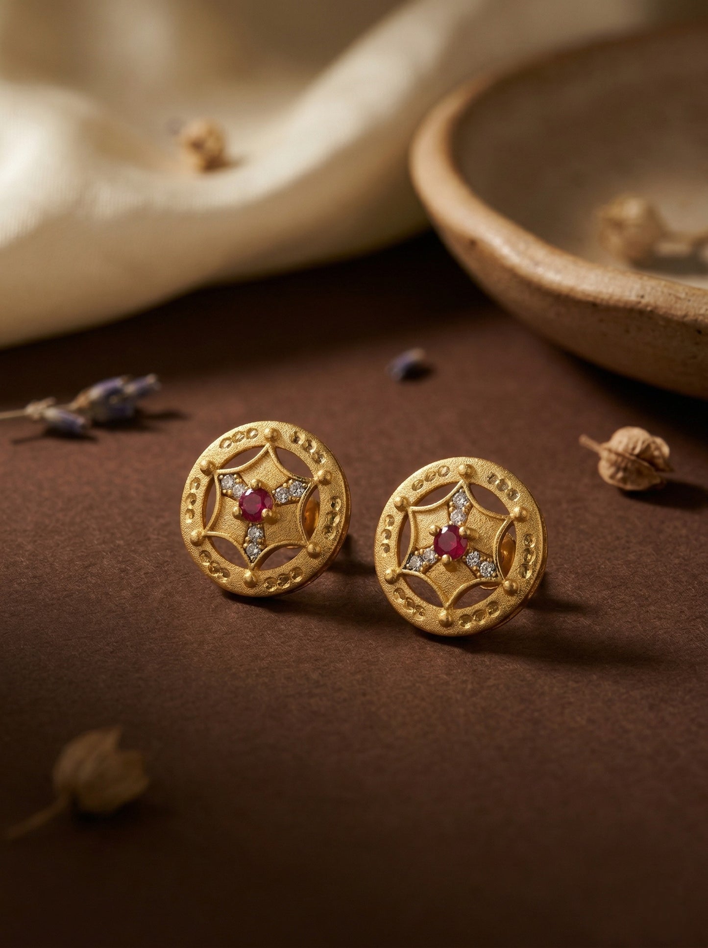 Gold-Toned Stone Stud Earrings with Elegant Finish for Women and Girls