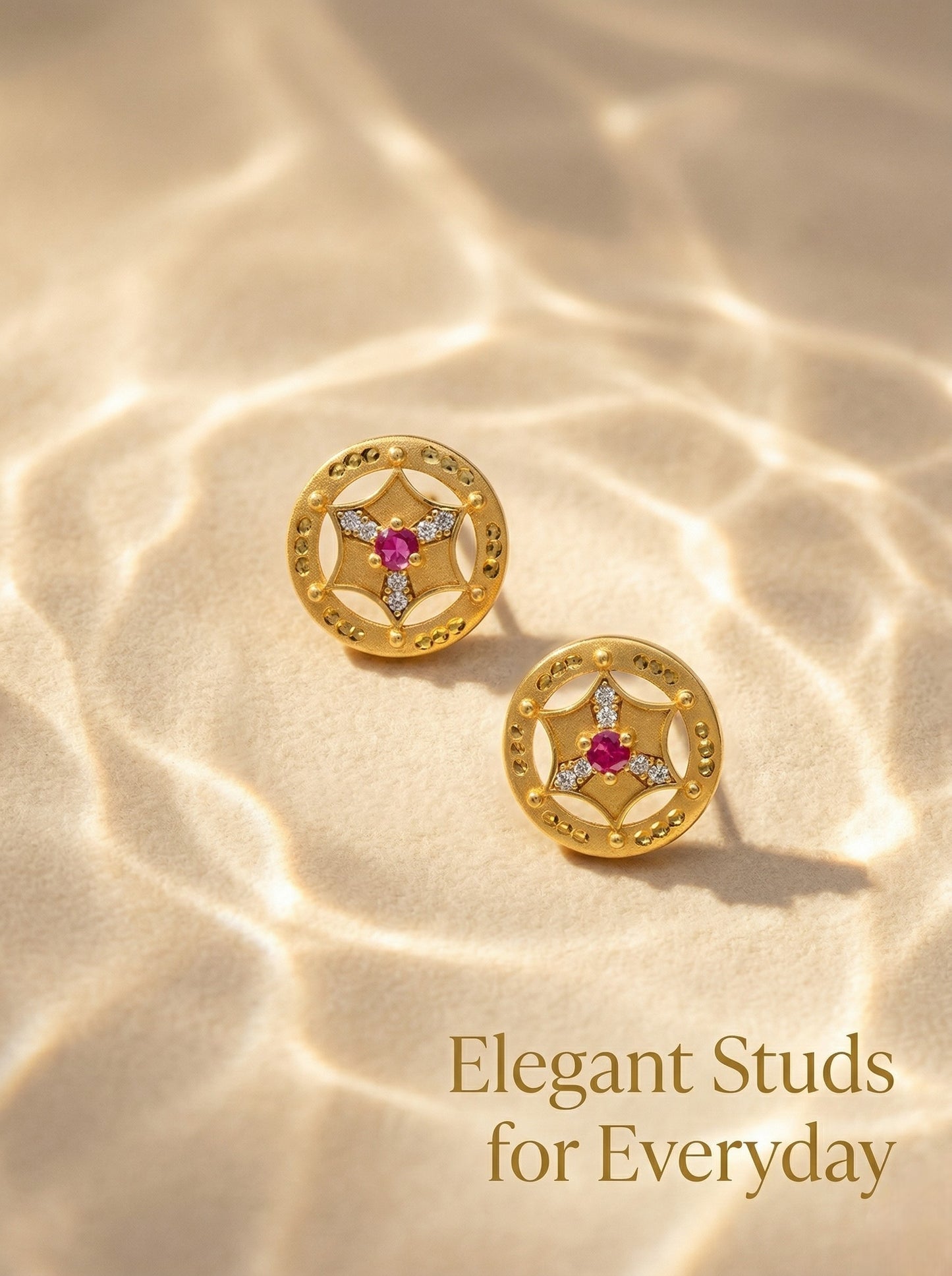 Gold-Toned Stone Stud Earrings with Elegant Finish for Women and Girls