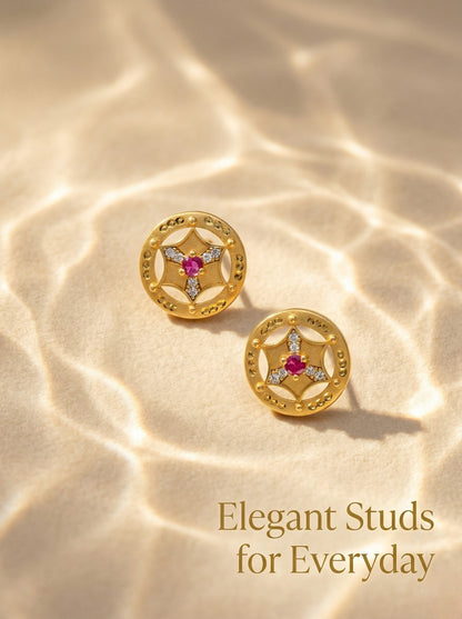 Gold-Toned Stone Stud Earrings with Elegant Finish for Women and Girls