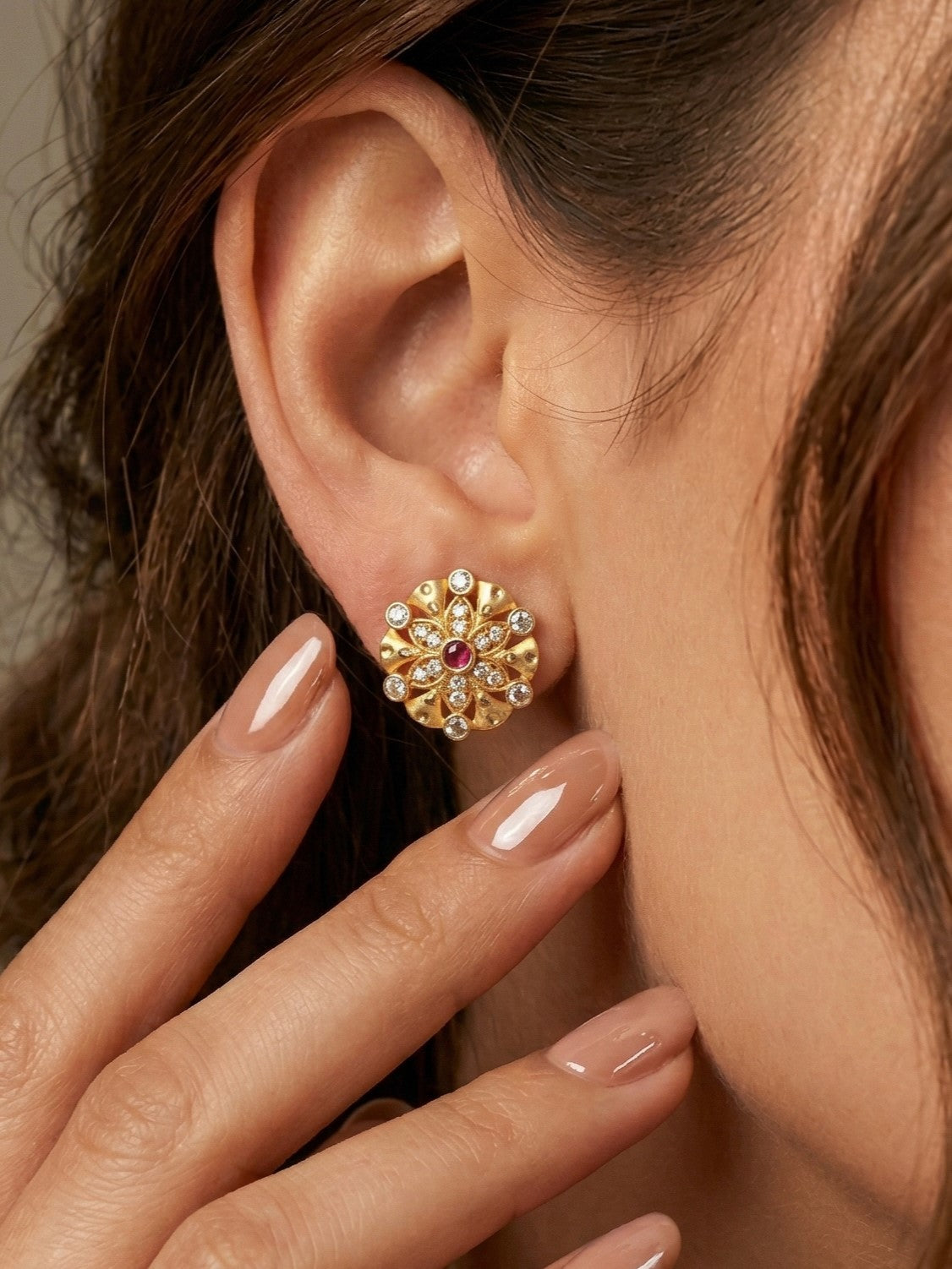Gold-Toned Stone Stud Earrings with Elegant Finish for Women and Girls