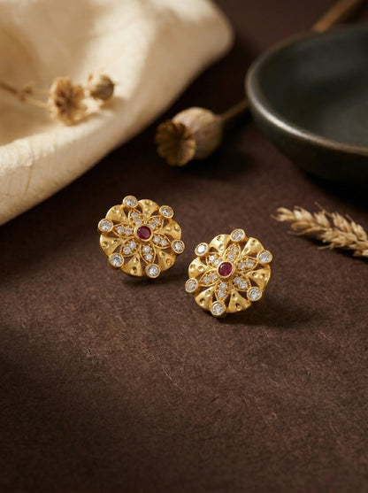 Gold-Toned Stone Stud Earrings with Elegant Finish for Women and Girls