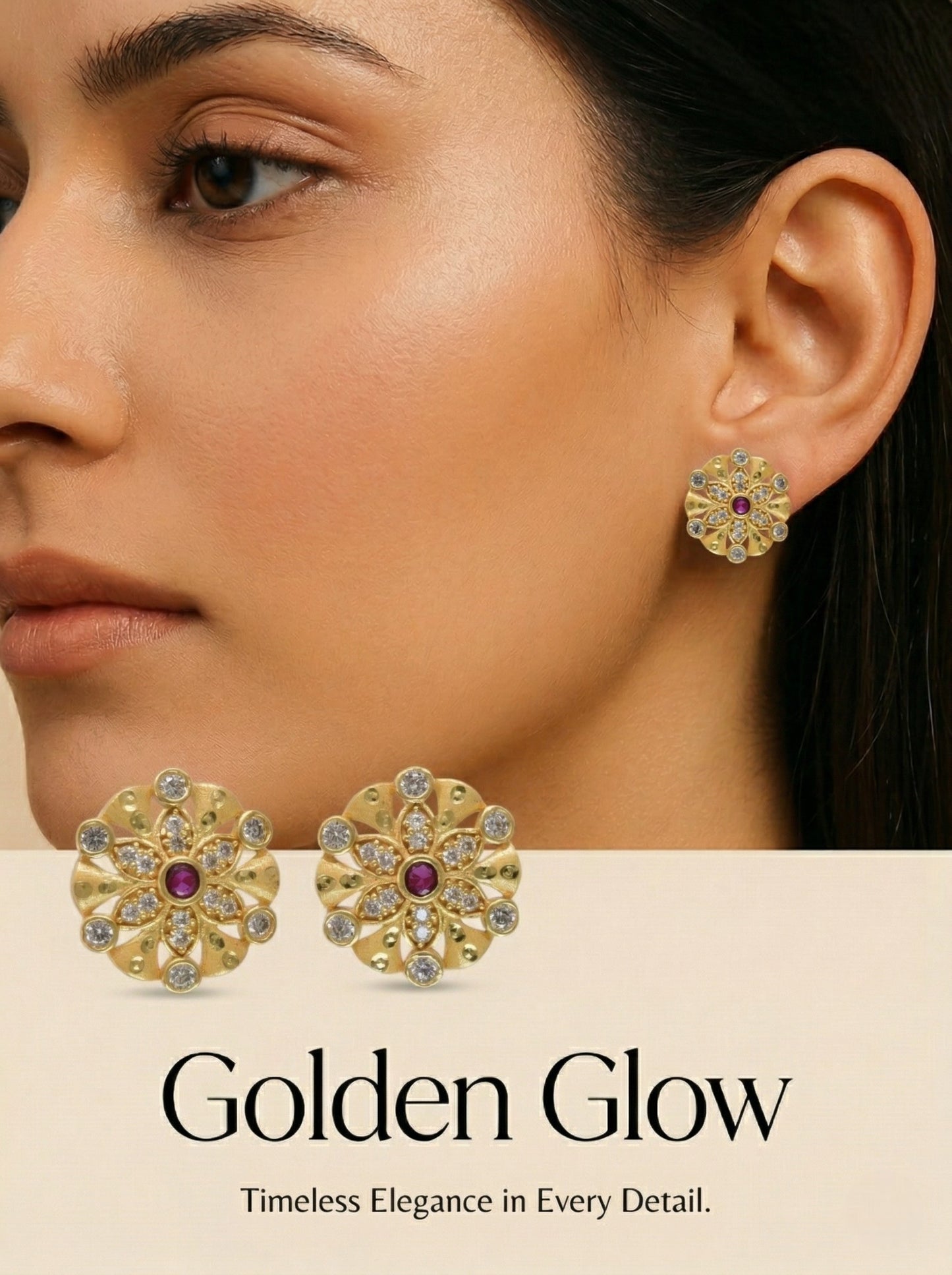 Gold-Toned Stone Stud Earrings with Elegant Finish for Women and Girls