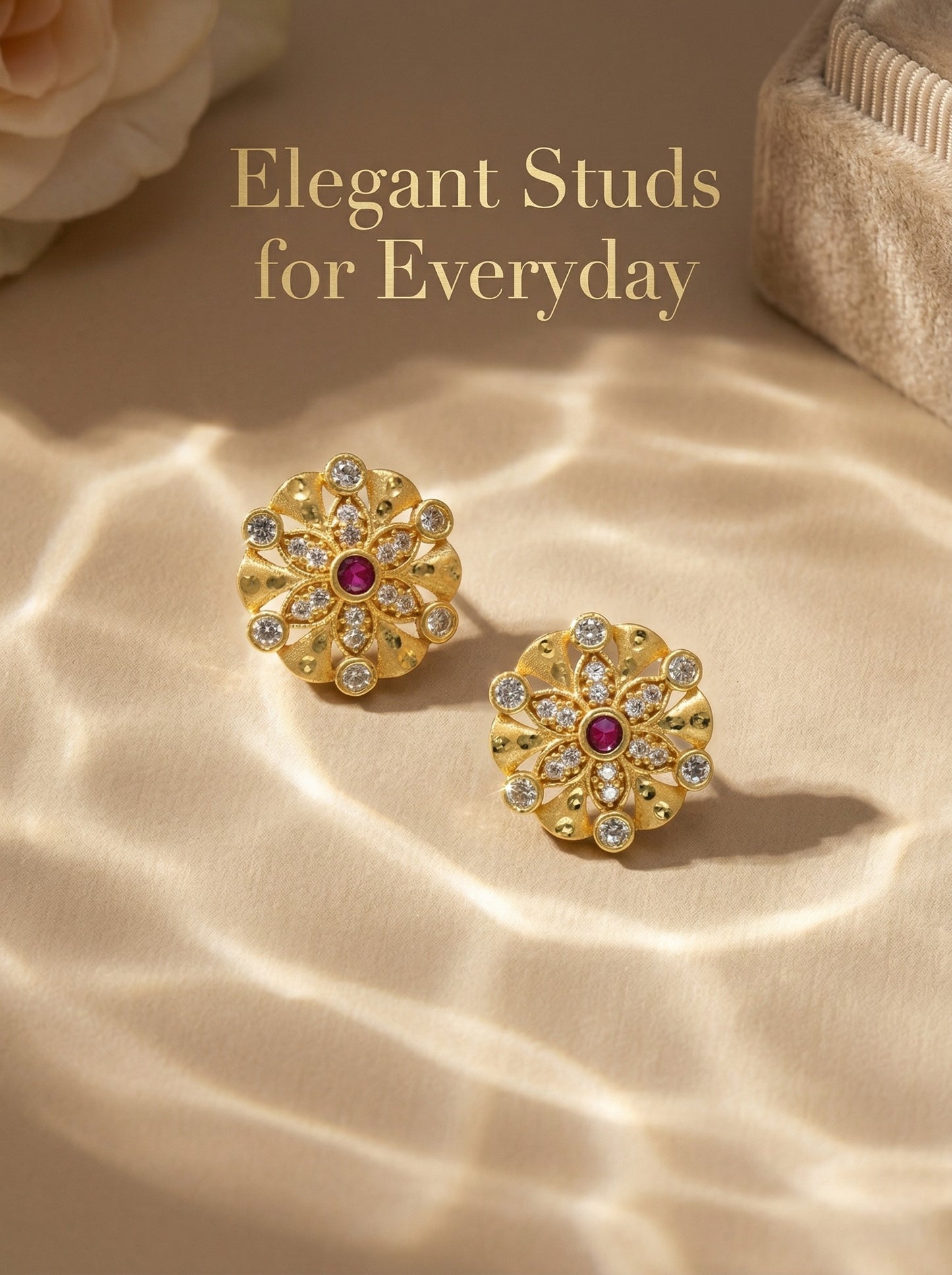 Gold-Toned Stone Stud Earrings with Elegant Finish for Women and Girls