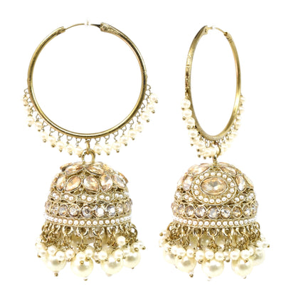 Meira Jewellery Gold Plated Traditional Bali Jhumka Hoop Earrings with Pearl Drops for Women Kundan Dome Jhumki with Beaded Pearl, Festive Wedding Party Statement Earrings, Indian Ethnic Jewellery-04