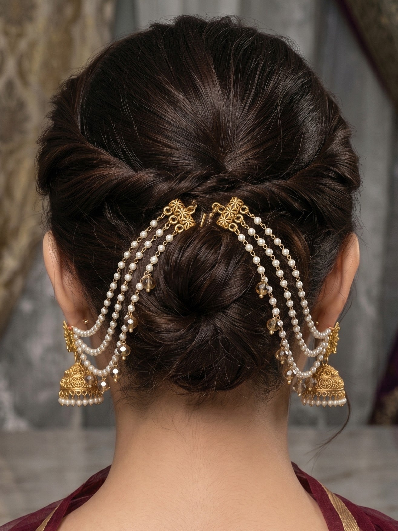 Traditional Pearl Beaded Ear Chain Accessory for Women and Girls