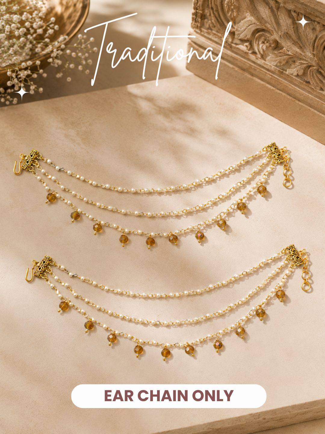 Traditional Pearl Beaded Ear Chain Accessory for Women and Girls