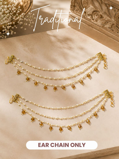 Traditional Pearl Beaded Ear Chain Accessory for Women and Girls