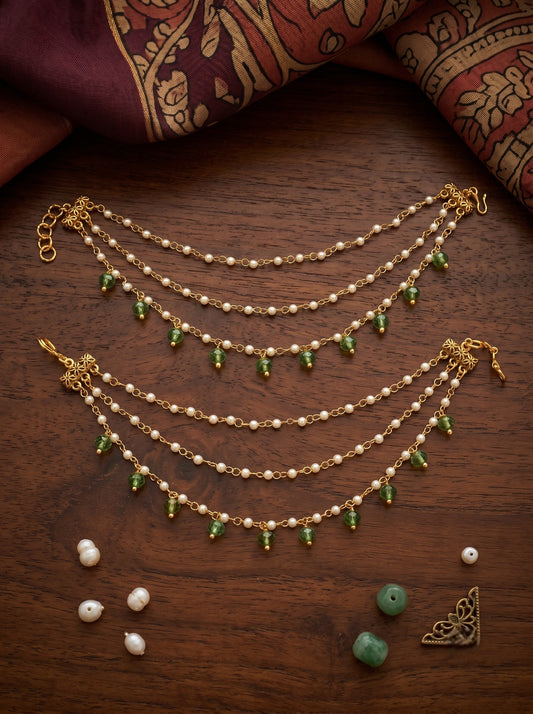 Traditional Pearl Beaded Ear Chain Accessory for Women and Girls