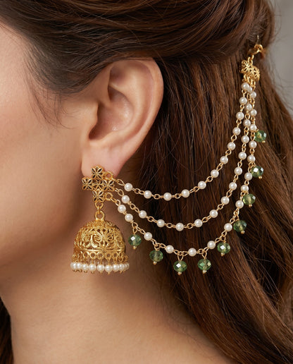 Traditional Pearl Beaded Ear Chain Accessory for Women and Girls