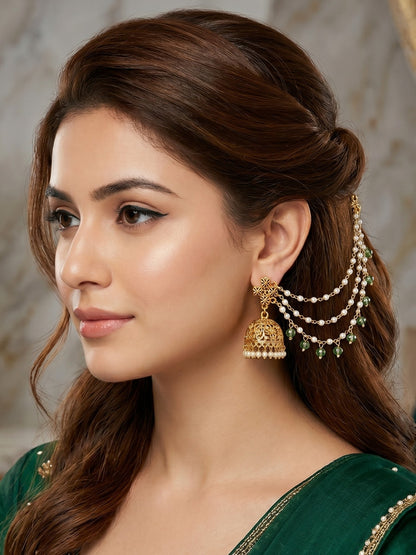Traditional Pearl Beaded Ear Chain Accessory for Women and Girls
