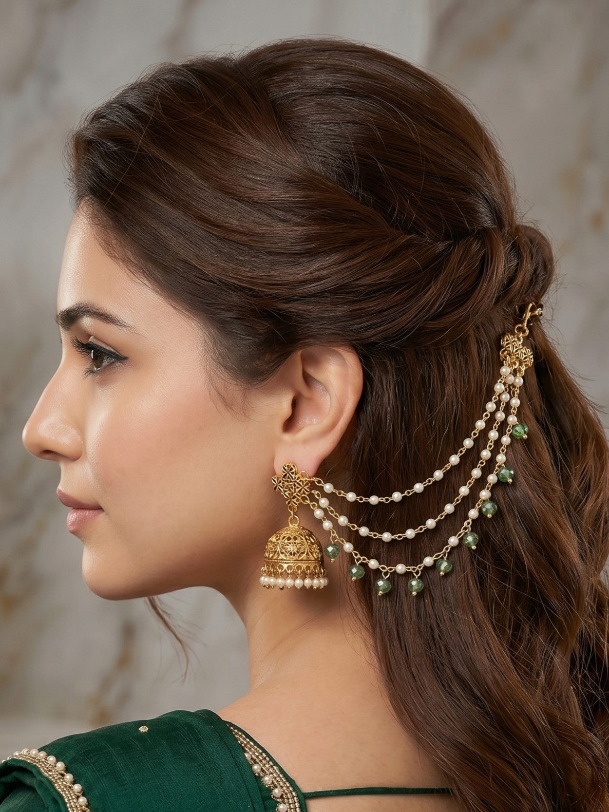 Traditional Pearl Beaded Ear Chain Accessory for Women and Girls