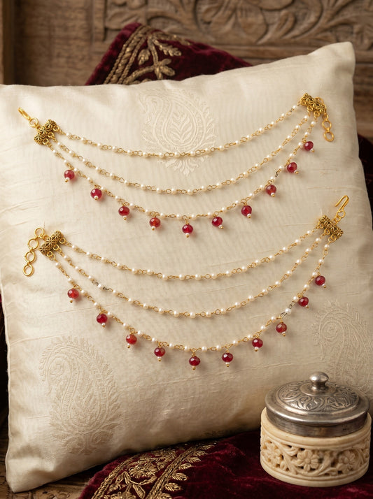 Traditional Pearl Beaded Ear Chain Accessory for Women and Girls