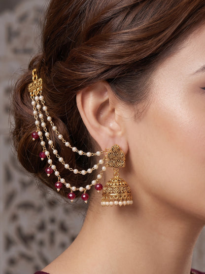 Traditional Pearl Beaded Ear Chain Accessory for Women and Girls