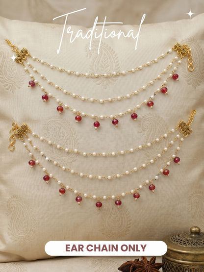 Traditional Pearl Beaded Ear Chain Accessory for Women and Girls