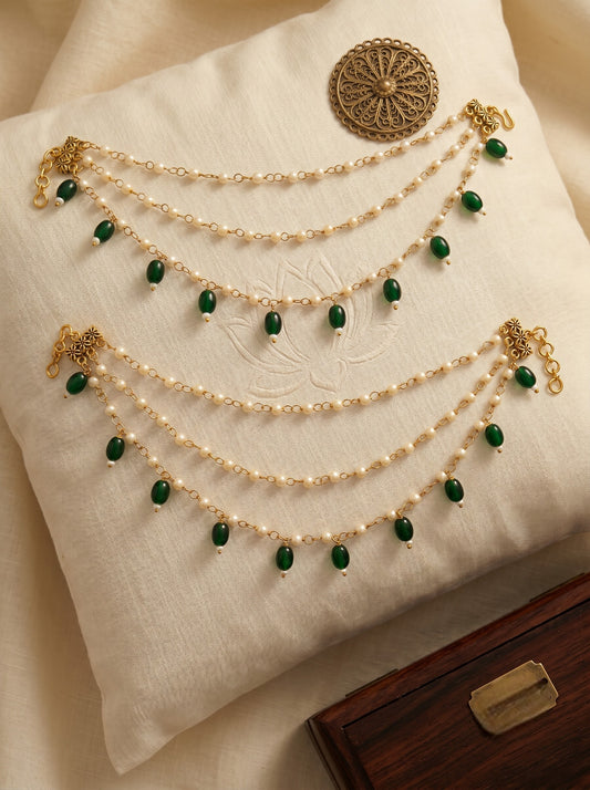 Traditional Pearl Beaded Ear Chain Accessory for Women and Girls