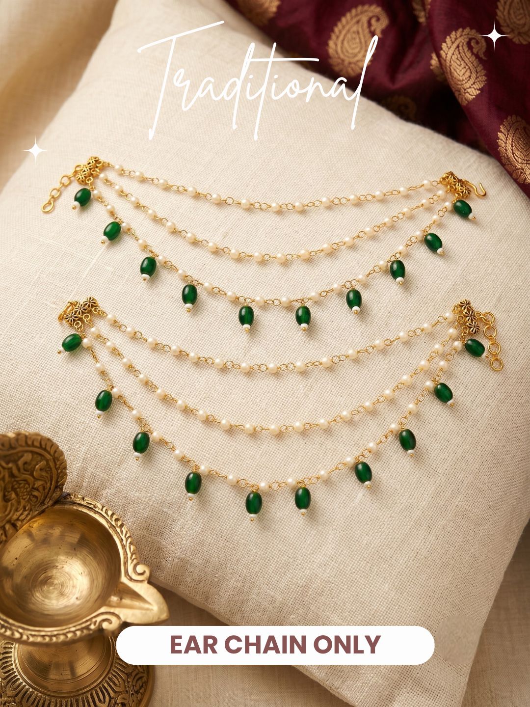 Traditional Pearl Beaded Ear Chain Accessory for Women and Girls