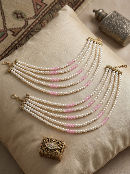 Gold Plated Multi-Layer Pearl Beaded Ear Chain for Women and Girls