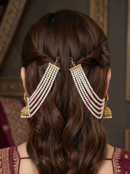 Gold Plated Multi-Layer Pearl Beaded Ear Chain for Women and Girls