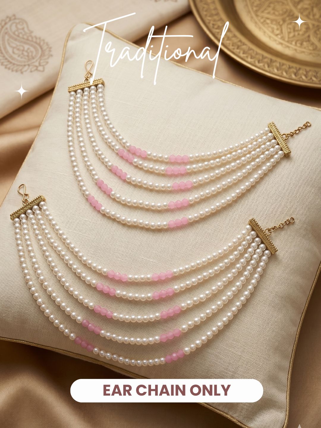 Gold Plated Multi-Layer Pearl Beaded Ear Chain for Women and Girls