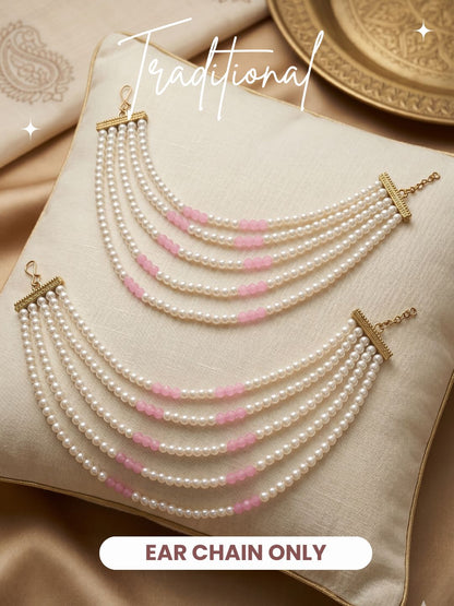 Gold Plated Multi-Layer Pearl Beaded Ear Chain for Women and Girls