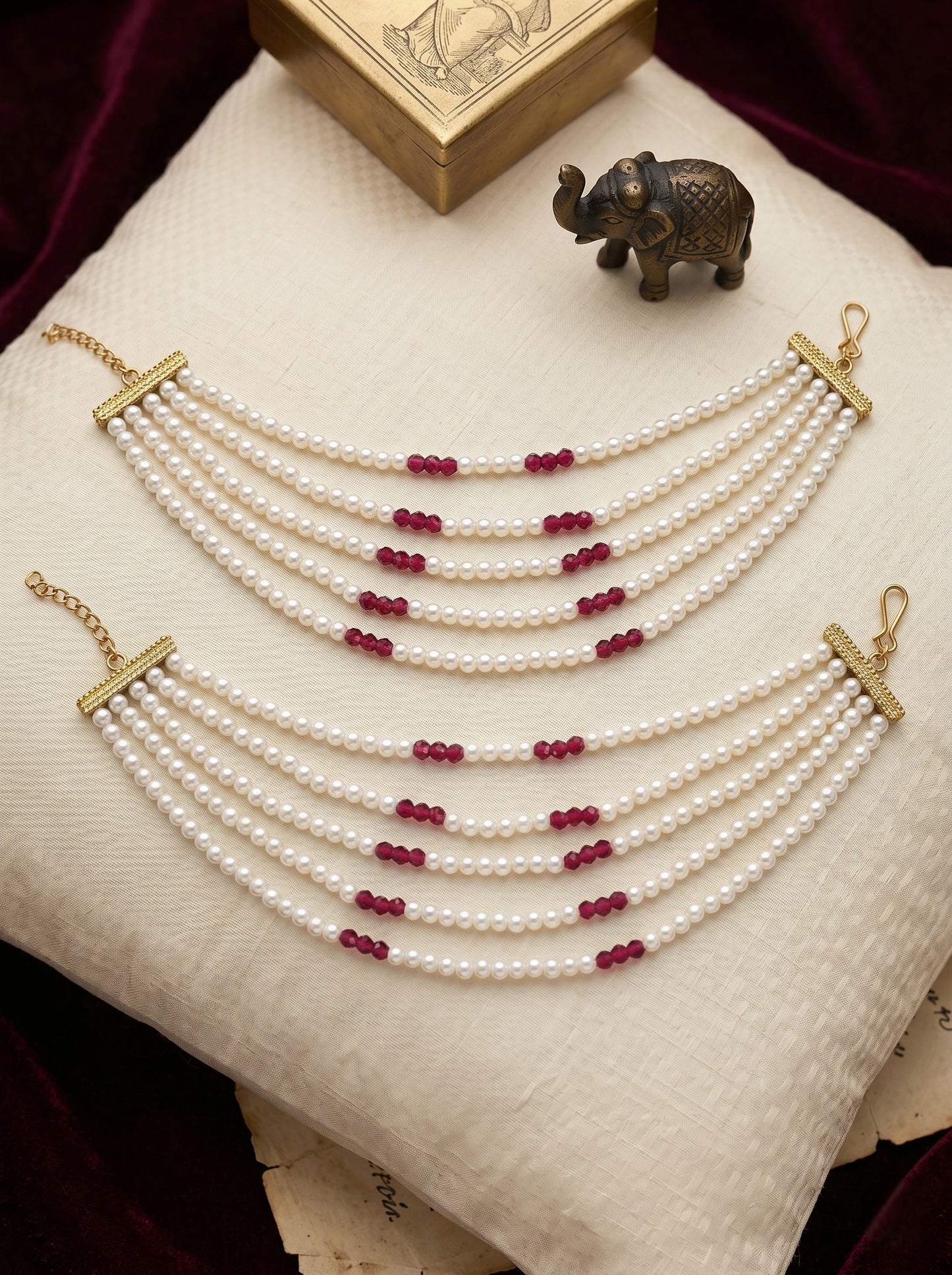 Gold Plated Multi-Layer Pearl Beaded Ear Chain for Women and Girls