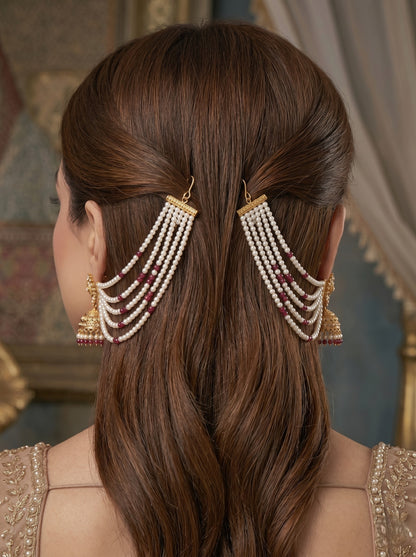 Gold Plated Multi-Layer Pearl Beaded Ear Chain for Women and Girls